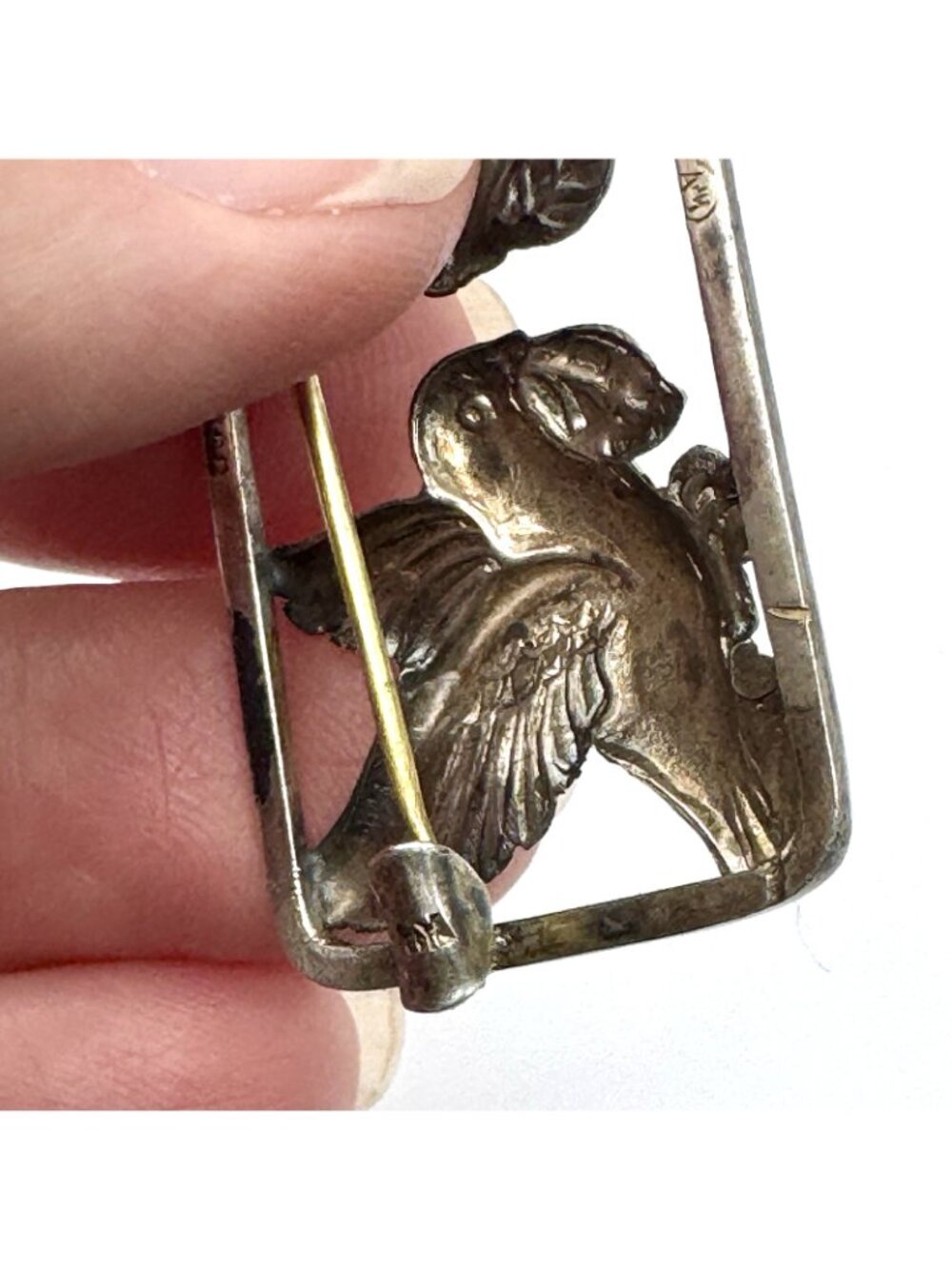 Danish Silver Doves Brooch Christian Veilskov 830S Repousse Vintage Mid-Century - Picture 15 of 16
